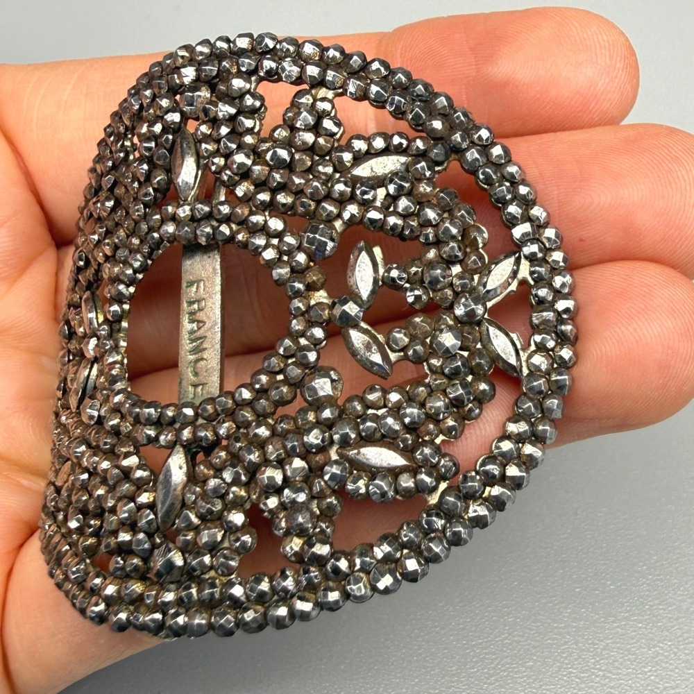 Vintage Antique Sash Buckle Cut Steel France Silver Tone Victorian Gothic READ